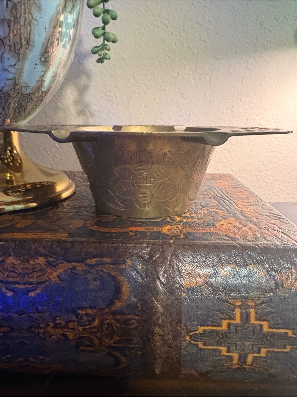 Vintage Brass Etched Dish